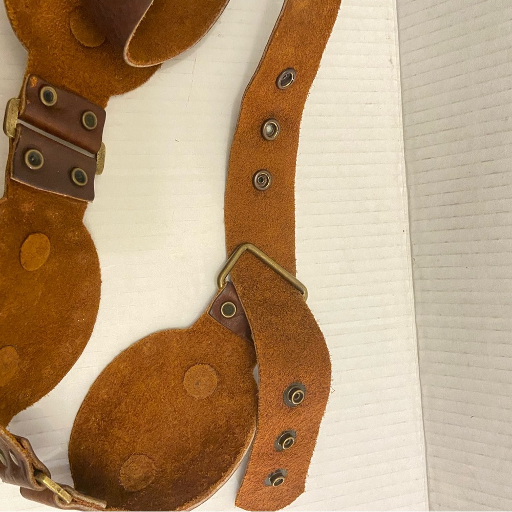 Leather Rock Jeweled Boho Brown Leather Belt with Green Stone and Studs Accents. - Picture 8 of 11